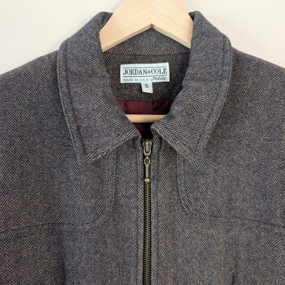 Vintage Jordan & Cole Brown Herringbone Wool Zip Up Jacket Old Money Classic S - Picture 2 of 13